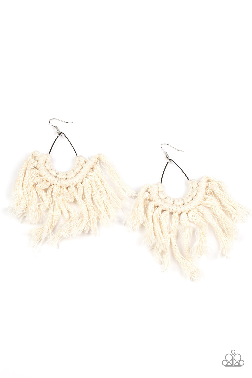 Wanna Piece of Macrame? - white - Paparazzi earrings