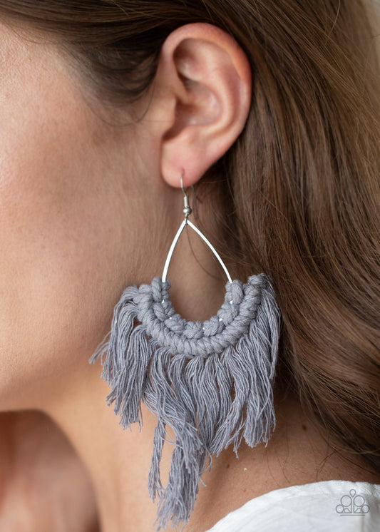 Wanna Piece of MACRAM?-silver-Paparazzi earrings