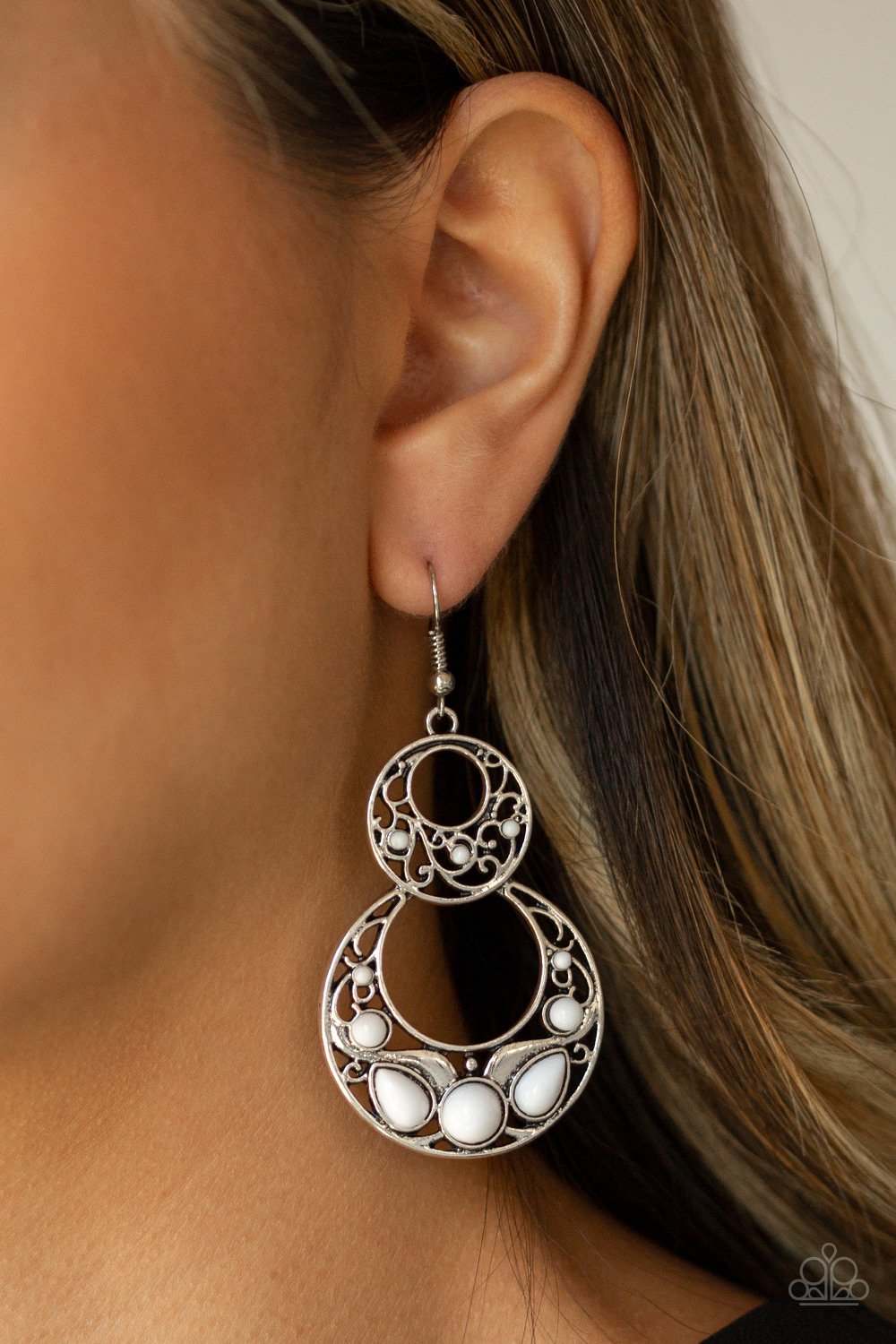 West Coast Whimsical-white-Paparazzi earrings