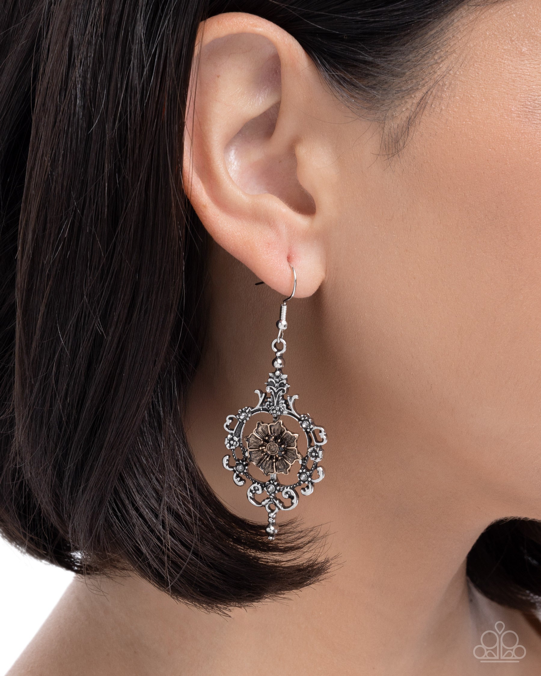 Antique Abloom - silver - Paparazzi earrings