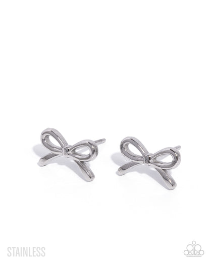 BOW The Line - silver - Paparazzi earrings