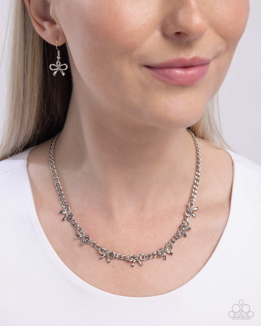 BOW the Knee - silver - Paparazzi necklace