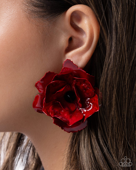 Baffling Blooms - red - Paparazzi earrings
