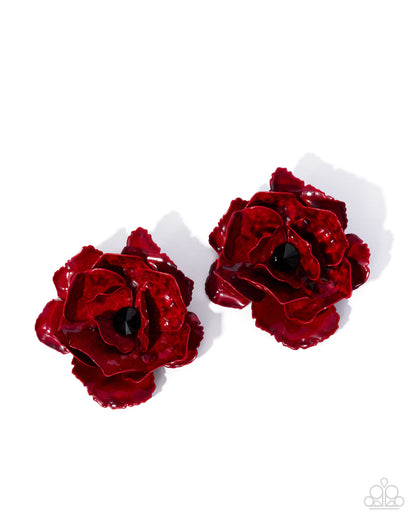 Baffling Blooms - red - Paparazzi earrings