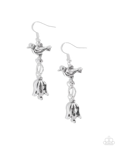 Balancing Bird - silver - Paparazzi earrings