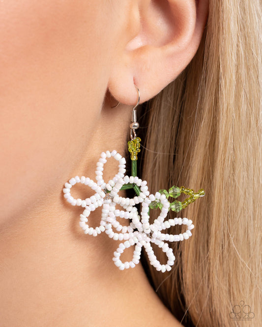 Beaded Blooms - white - Paparazzi earrings