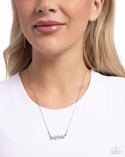 Birth Month Bling - October - silver - Paparazzi necklace