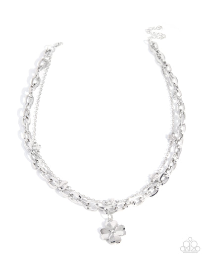 Blunt Blossoms - silver - Paparazzi necklace
