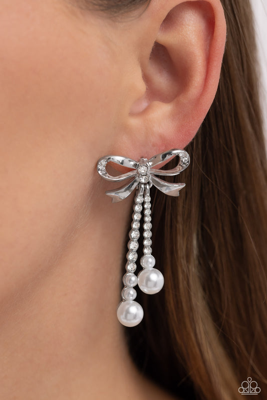 Bodacious Bow - white - Paparazzi earrings