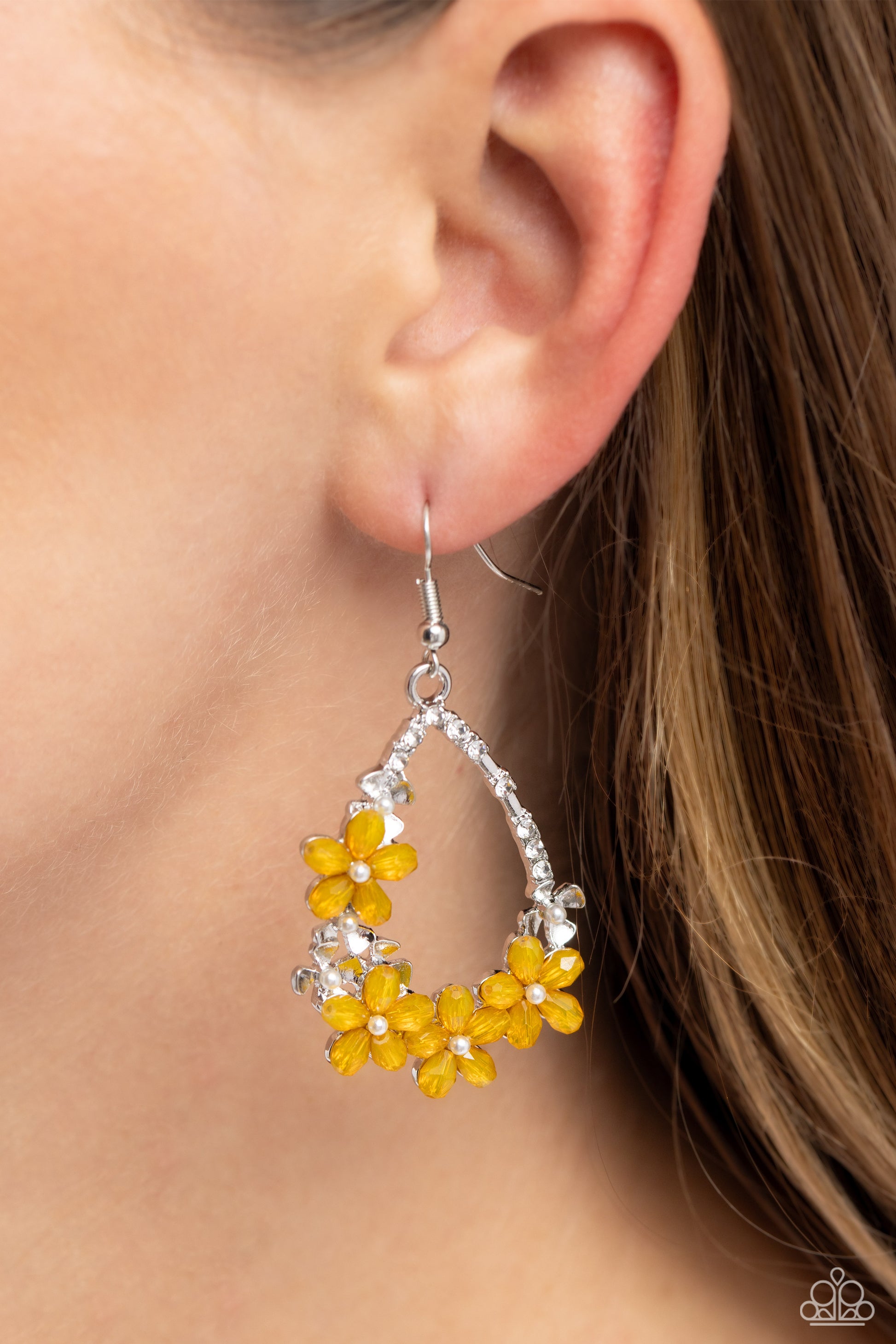 Flower Cut-Out Plastic Earrings - Yellow