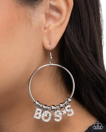 Boss Level - white - Paparazzi earrings