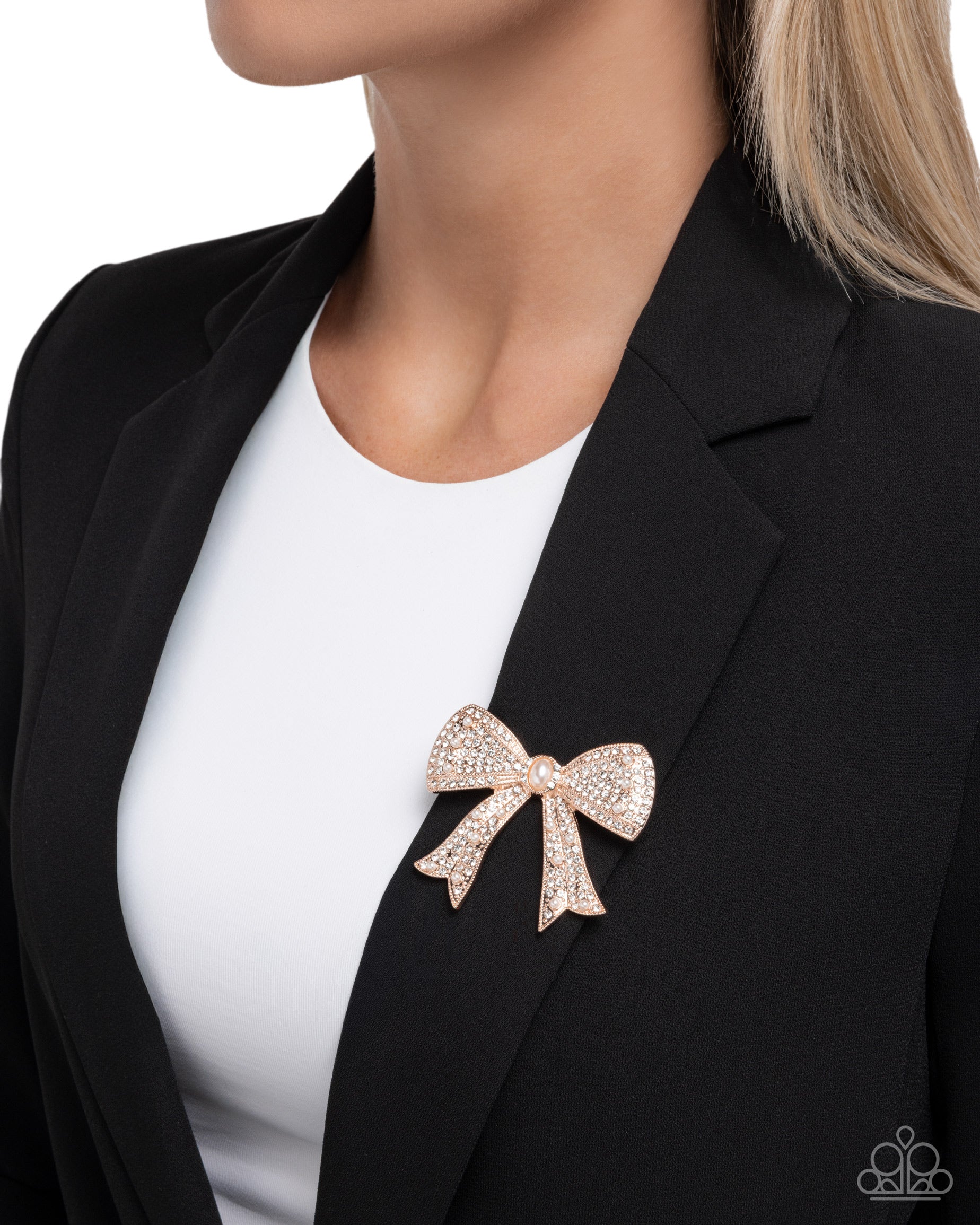 Bow Bravado - rose gold - Paparazzi brooch