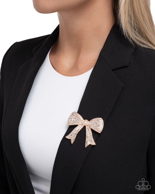 Bow Bravado - rose gold - Paparazzi brooch