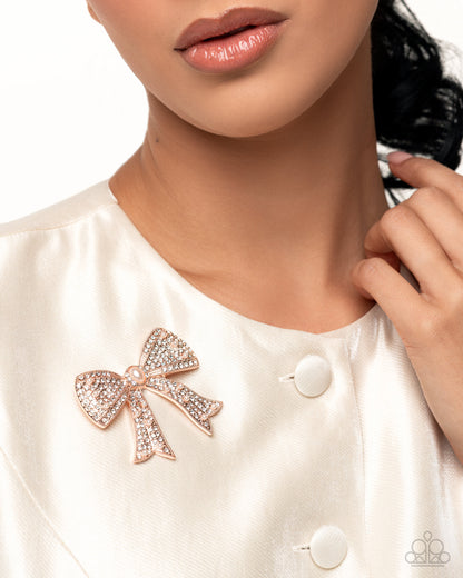 Bow Bravado - rose gold - Paparazzi brooch