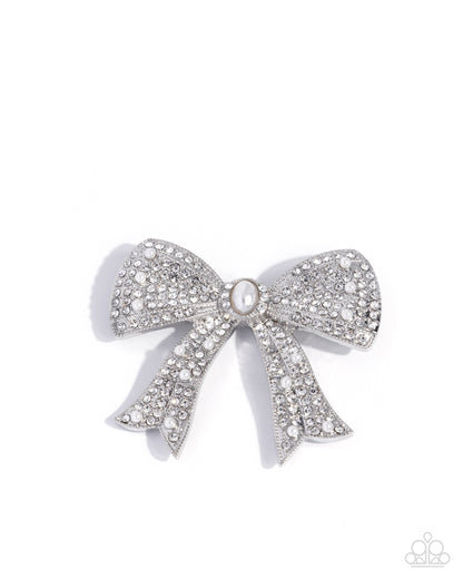 Bow Bravado - white - Paparazzi brooch
