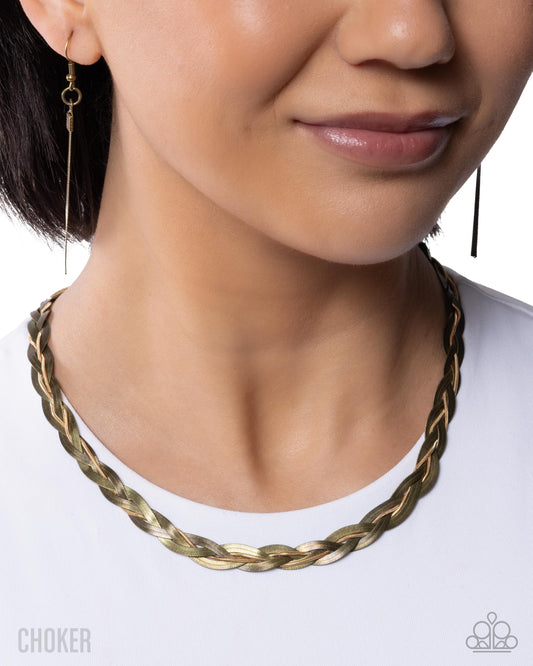 Braided Boundary - brass - Paparazzi necklace