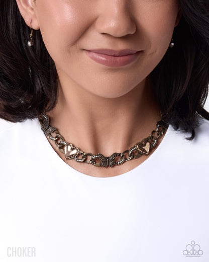 Budding Butterfly - brass - Paparazzi necklace