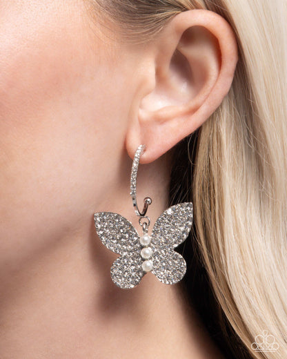 Butterfly Boundary - white - Paparazzi earrings
