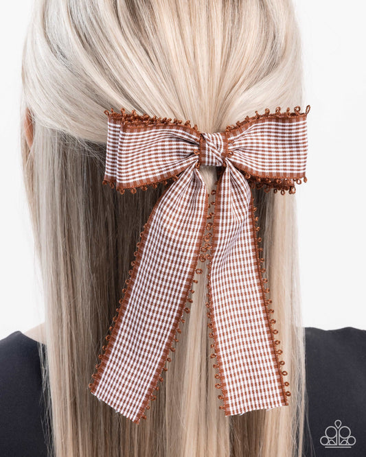 Checkered Chic - brown - Paparazzi hair clip