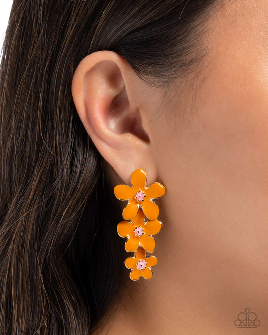 Crack of BLOOM - orange - Paparazzi earrings