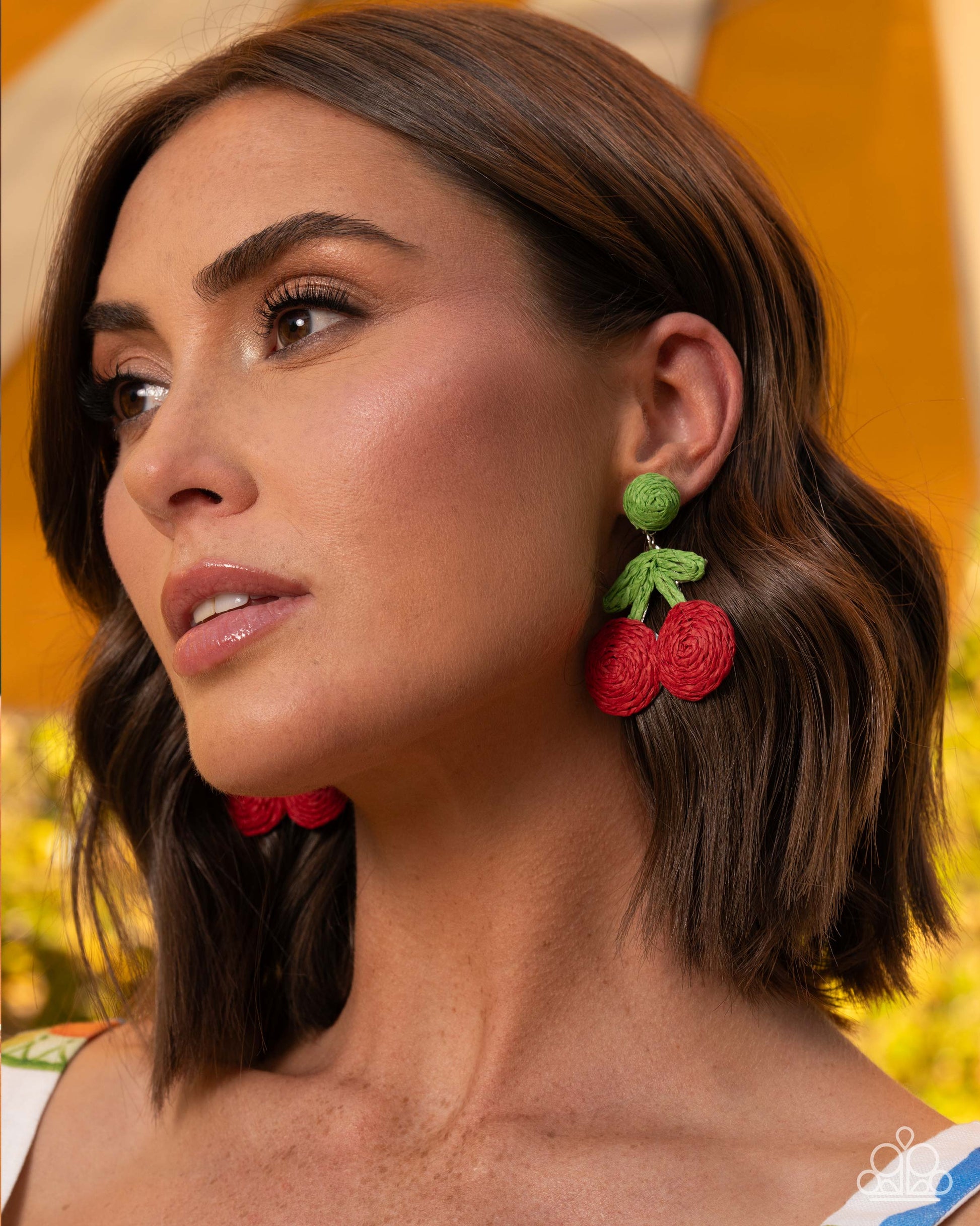 Crafted Cherry - Red Raffia Post Earrings - Paparazzi Crafted Cherry - Red Raffia Post Earrings - Paparazzi