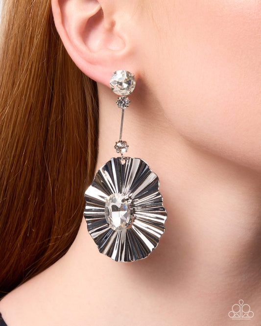 Crimped Champion - white - Paparazzi earrings