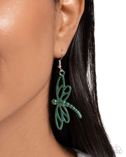 Dapper Dragonfly - green - Paparazzi earrings