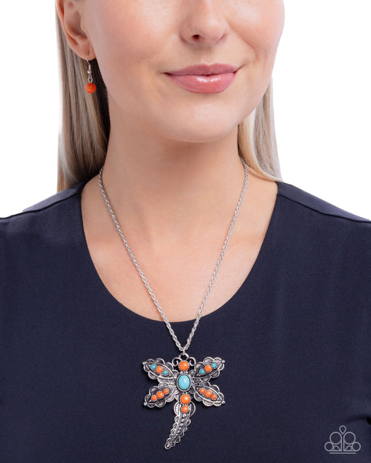 Dauntless Dragonfly - orange - Paparazzi necklace