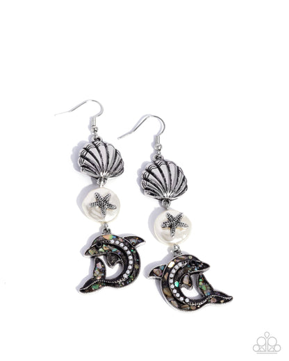 Delightful Dolphin - white - Paparazzi earrings