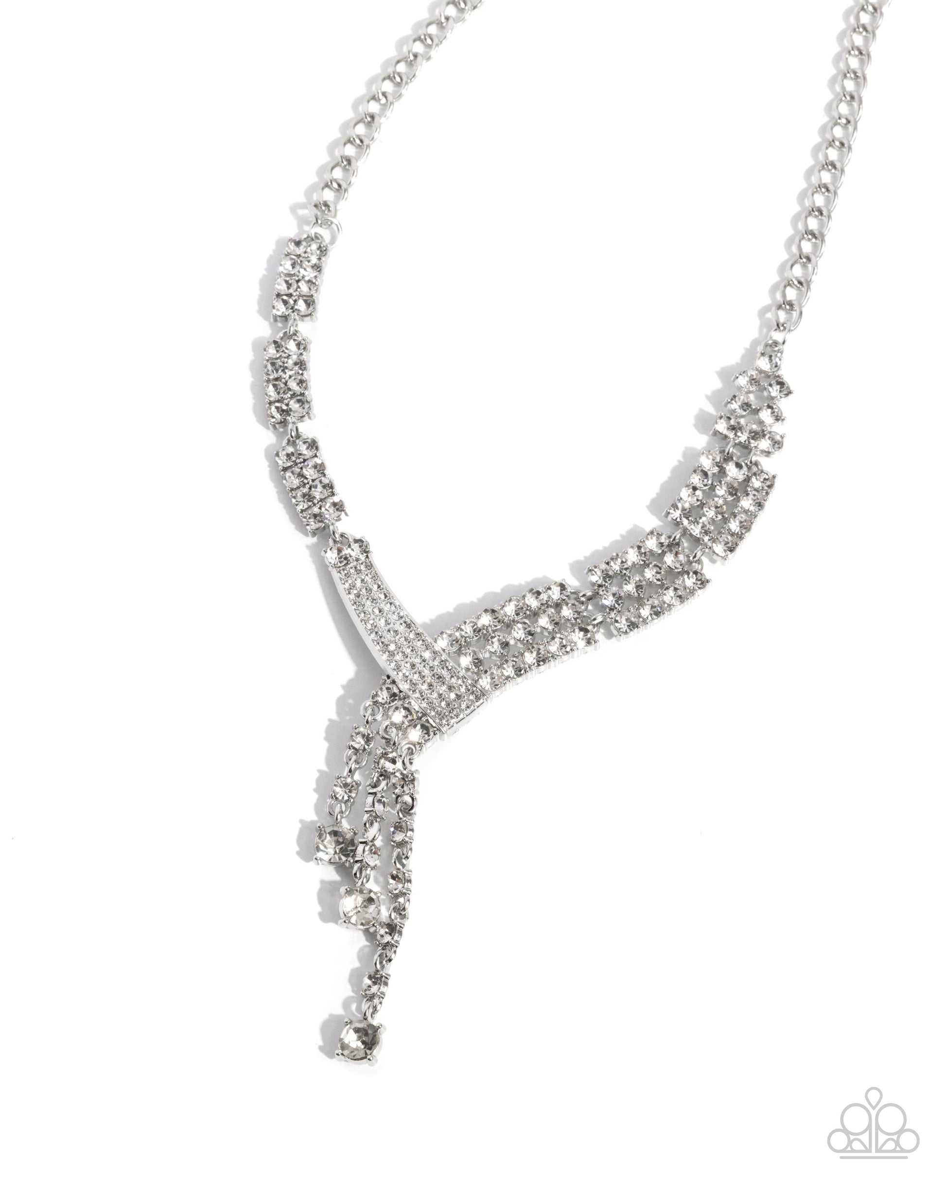 Diagonal Dazzle - white - Paparazzi necklace