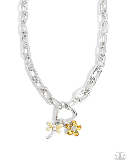 Dragonfly Dependence - yellow - Paparazzi necklace