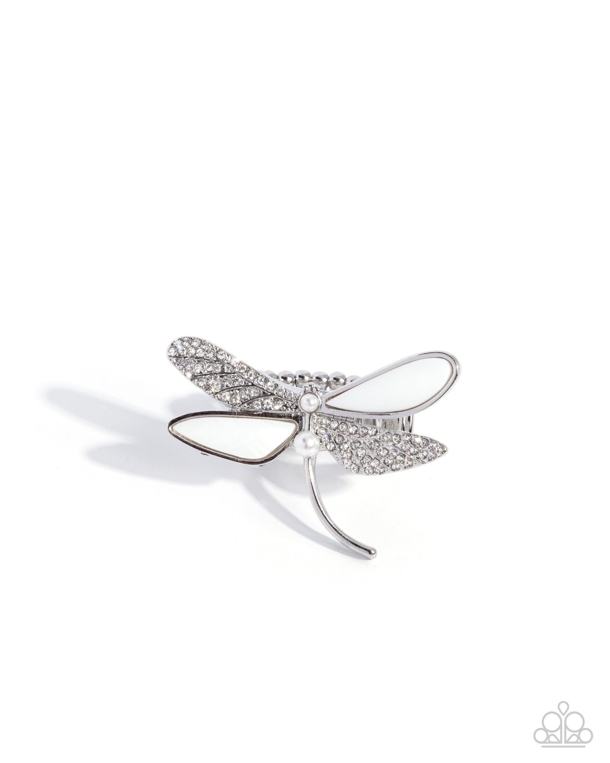 Dragonfly Drama - white - Paparazzi ring