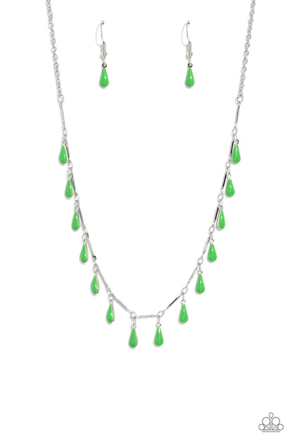 Drop-Dead Dance - Green Bead Silver Short Necklace - Paparazzi Drop-Dead Dance - Green Bead Silver Short Necklace - Paparazzi