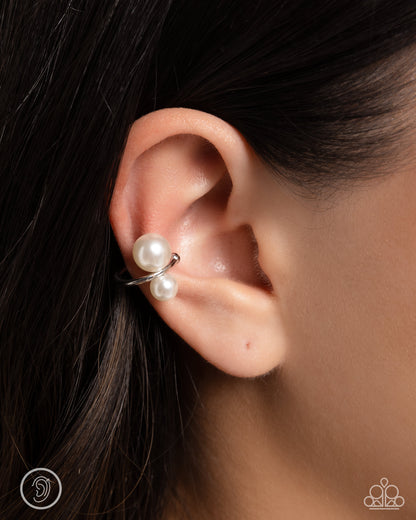 Elegant Emblem - white - Paparazzi ear cuff