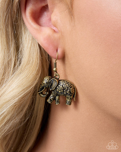 Embellished Elephant - brass - Paparazzi earrings