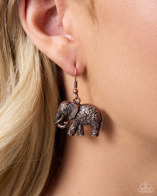 Embellished Elephant - copper - Paparazzi earrings