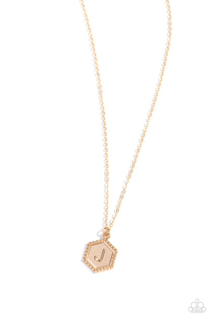 Emblematic Elegance - gold - J - Paparazzi necklace