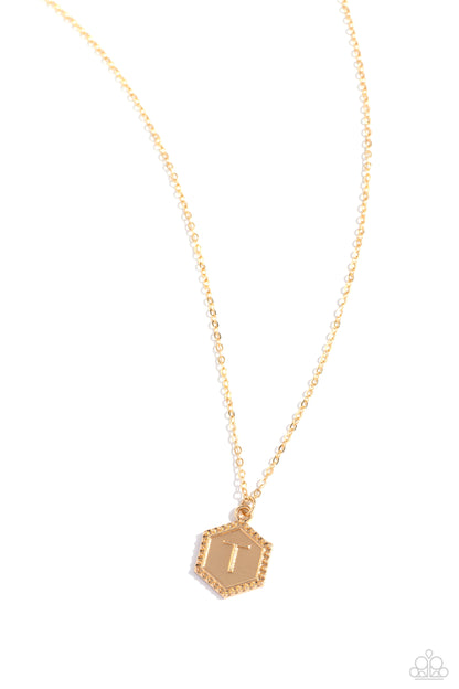 Emblematic Elegance - gold - T - Paparazzi necklace