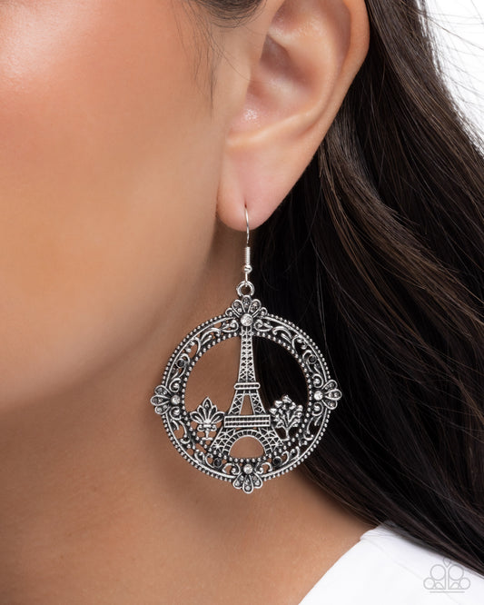 Enamored Eiffel Tower - black - Paparazzi earrings