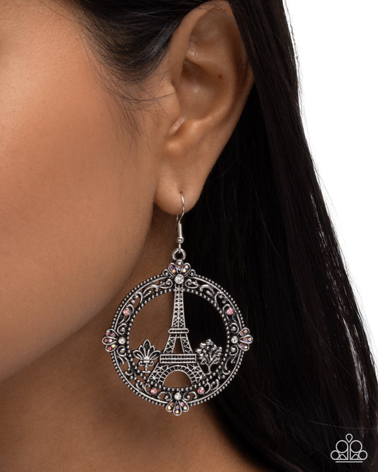 Enamored Eiffel Tower - pink - Paparazzi earrings