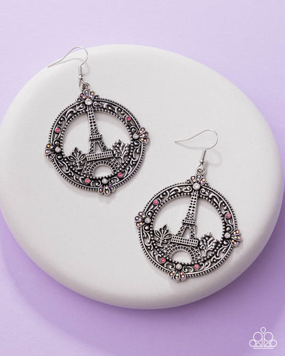 Enamored Eiffel Tower - pink - Paparazzi earrings