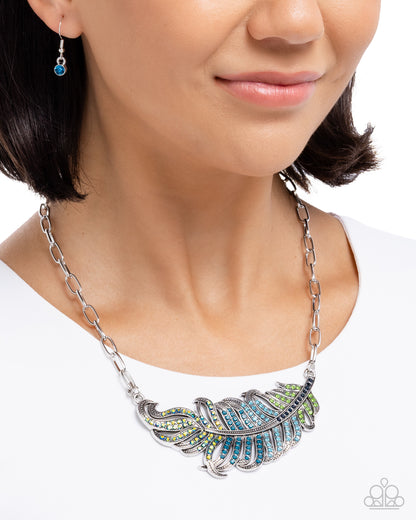 Fancy Feather - blue - Paparazzi necklace