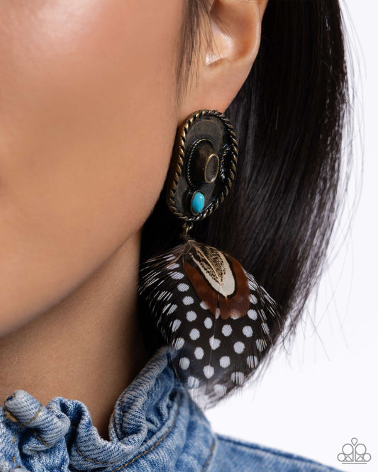 Feathered Fairy Tale - brass - Paparazzi earrings