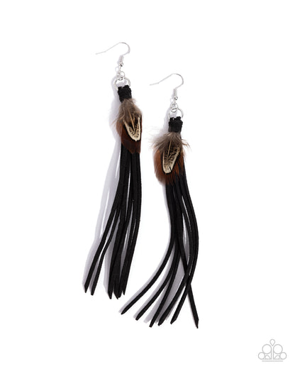 Feathered Festivity - black - Paparazzi earrings