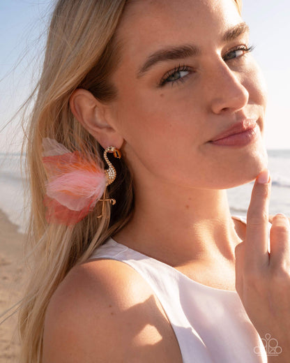 Feathered Flamingo - orange - Paparazzi earrings