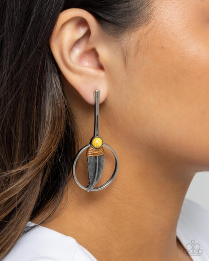 Feathered Future - yellow - Paparazzi earrings