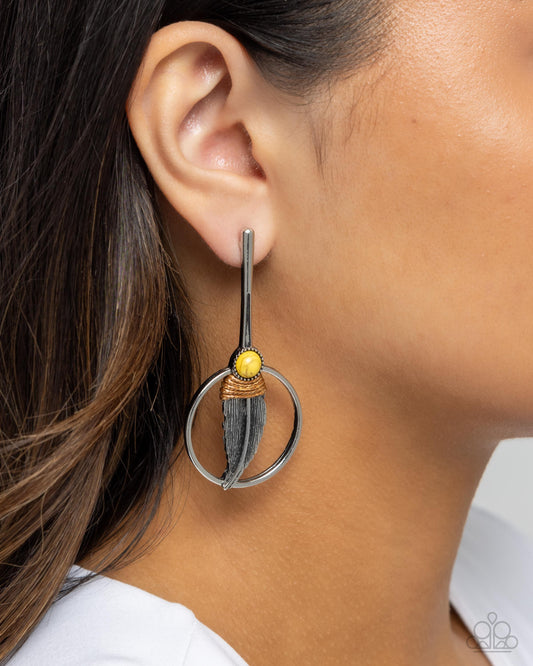 Feathered Future - yellow - Paparazzi earrings