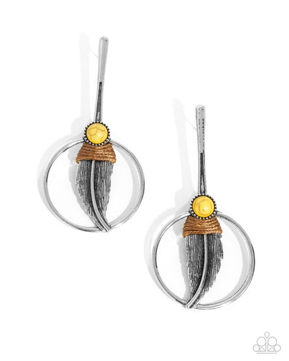 Feathered Future - yellow - Paparazzi earrings