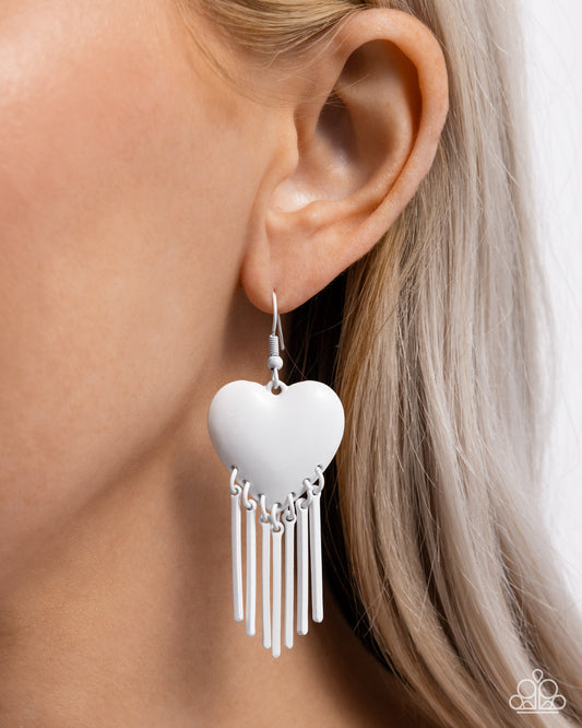 Flirty Fringe - white - Paparazzi earrings