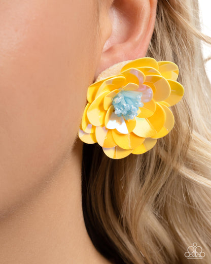 Floating Florals - yellow - Paparazzi earrings